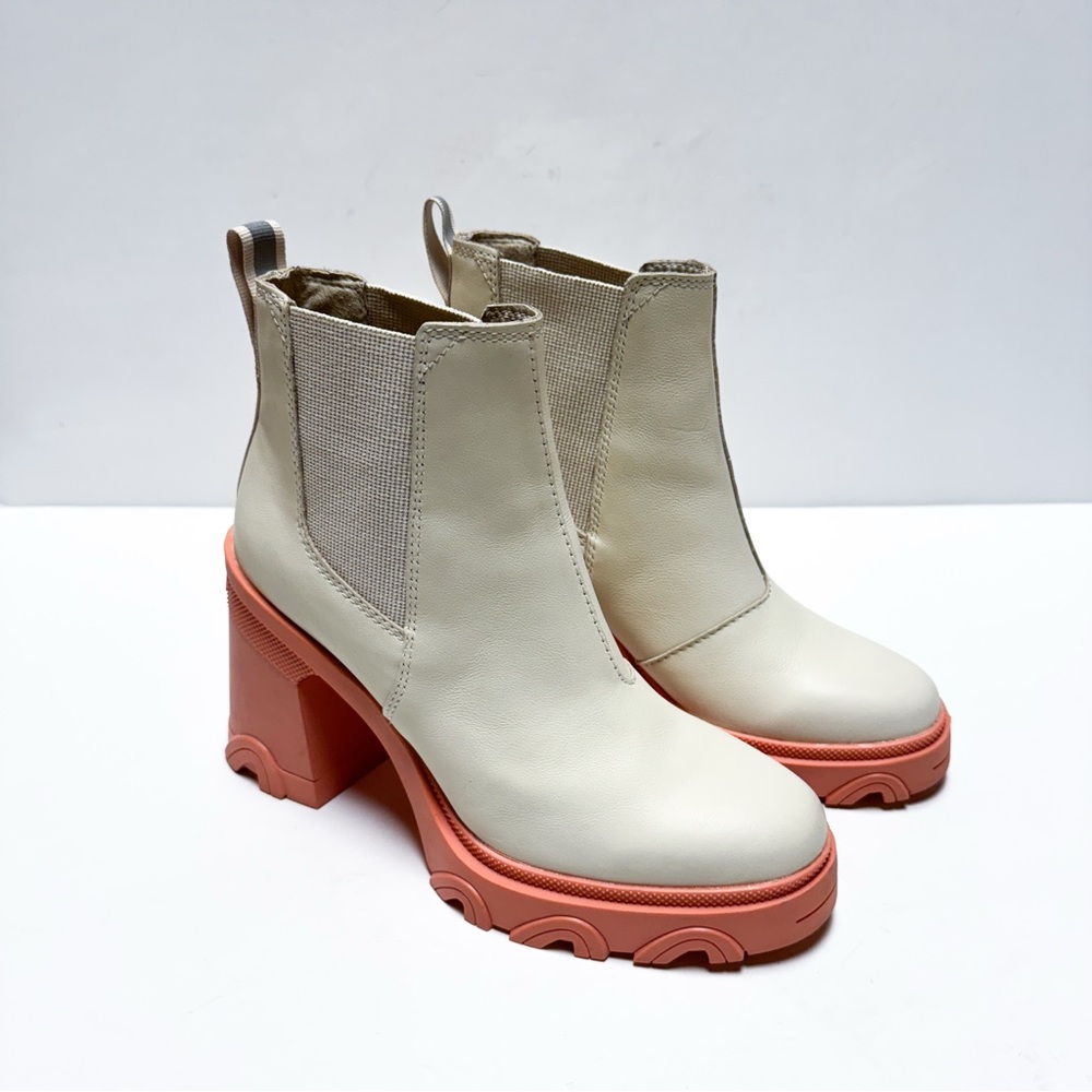 Sorel Brex Waterproof Off White Leather Platform Chelsea Ankle Boots
